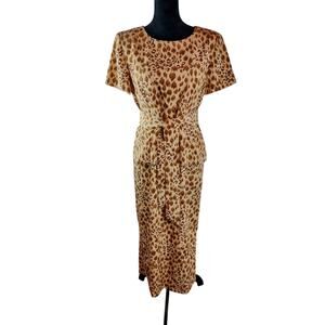 SAG HARBOR Women's Leopard Print Maxi Medium Dress Beige Brown Nylon